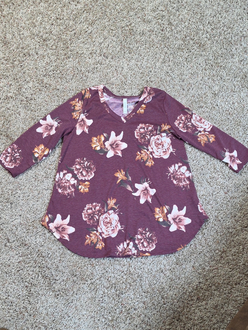 Honeyme Mauve Floral V-Neck Tunic Top